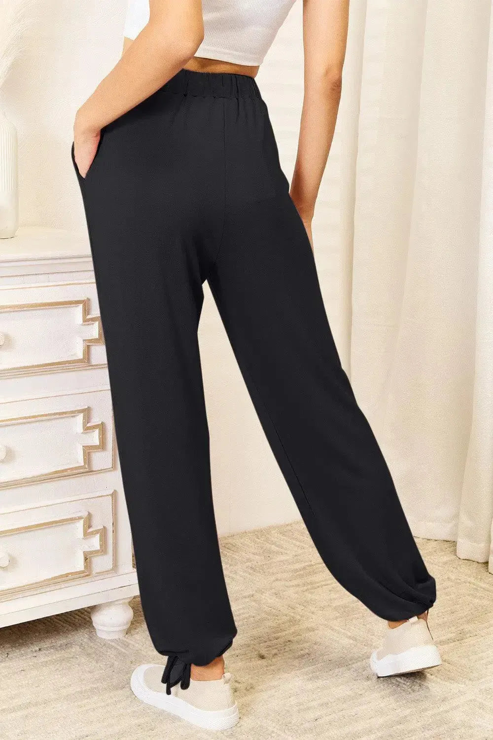 Relaxed Comfort: Drawstring Waist Pants with Pockets-Apparel & Accessories-Evelyns Fashion