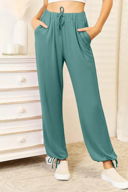 Relaxed Comfort: Drawstring Waist Pants with Pockets-Apparel & Accessories-Evelyns Fashion