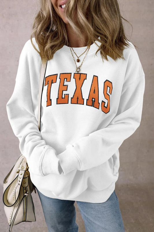 Relaxed & Proud: TEXAS Dropped Shoulder Sweatshirt-Sweat Shirts and Hoodies-Evelyns Fashion