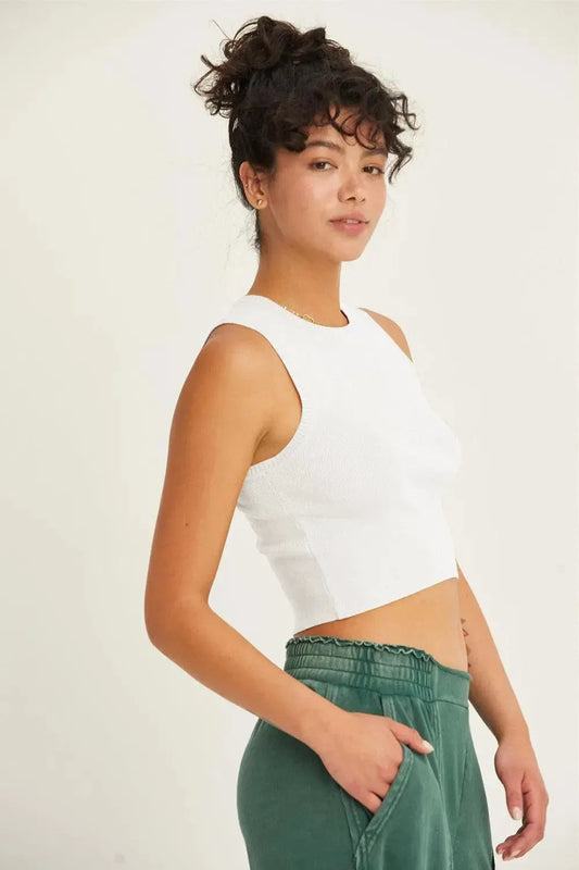 Ribbed Knit Cropped Tanks-Tank Tops-Evelyns Fashion