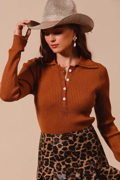Ribbed Knit Top – Stretchy, Soft & Flattering-Long Sleeve Blouse-Evelyns Fashion