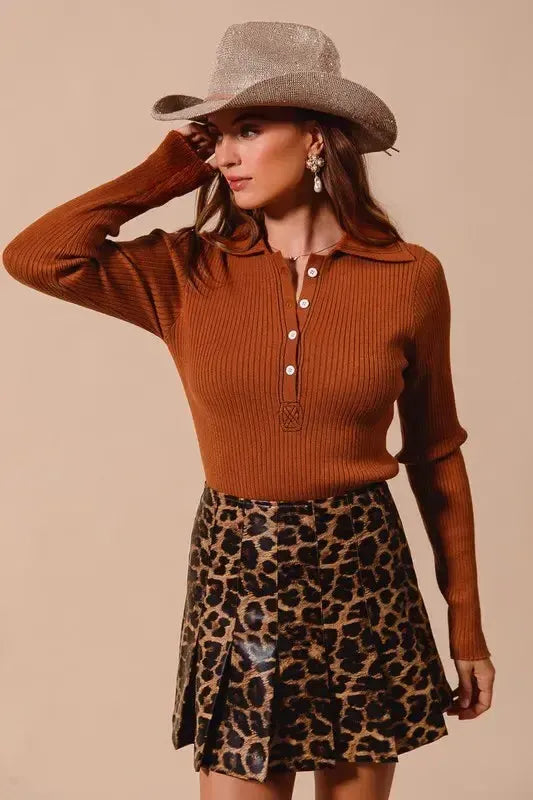 Ribbed Knit Top – Stretchy, Soft & Flattering-Long Sleeve Blouse-Evelyns Fashion