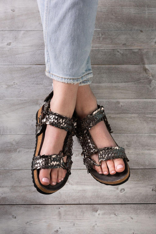 River Dance Woven Sandal – Pewter, Sleek & Summer-Ready-Shoes-Evelyns Fashion