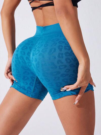 Ruched Leopard High Waist Active Shorts-OUTERWEAR-Evelyns Fashion