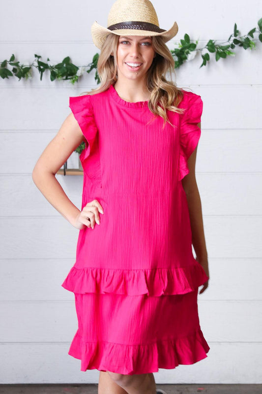 Ruffle Crinkle Dress in French Rose-Dresses-Evelyns Fashion