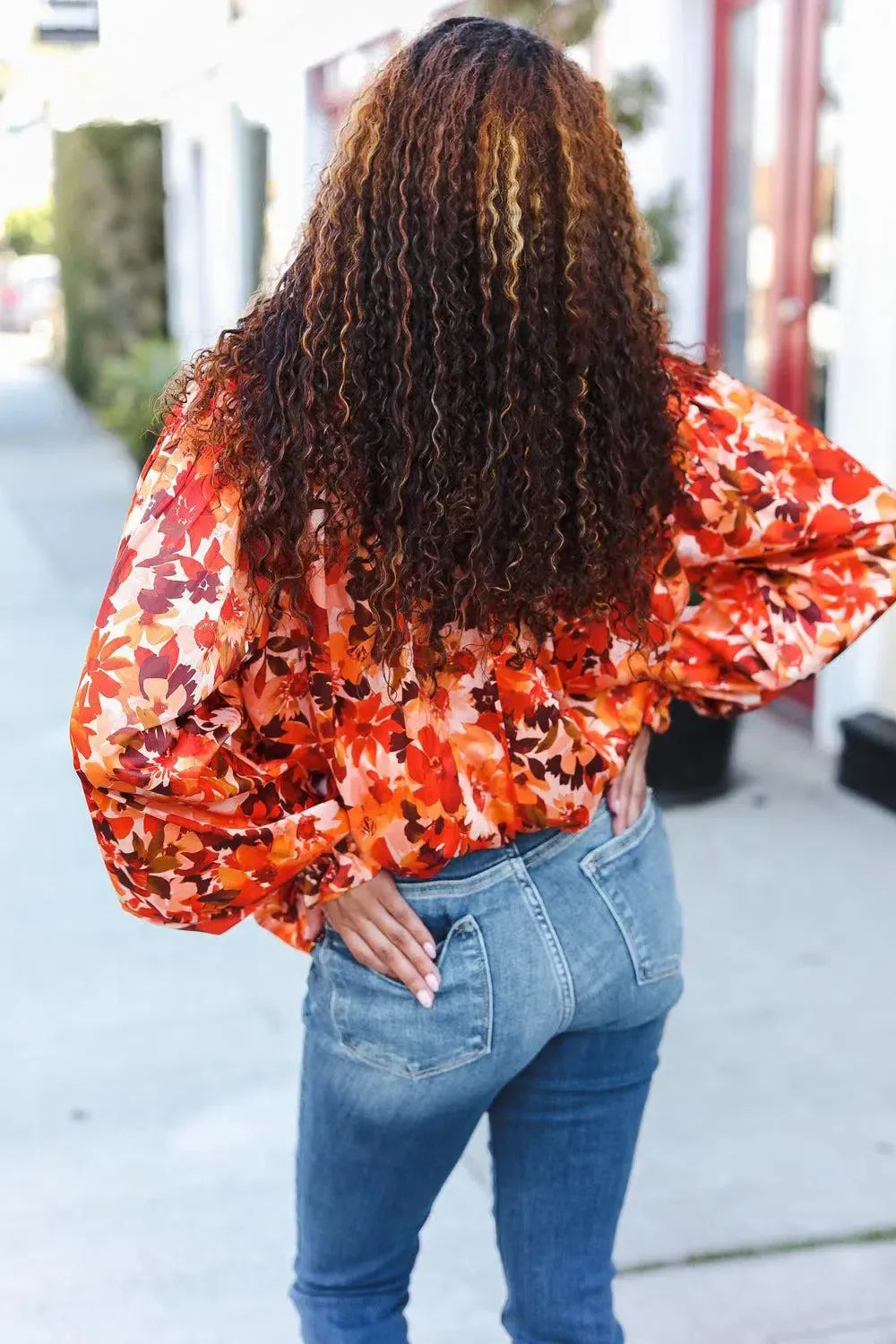 Seasonal Elegance: Fall Vibes Rust Floral Satin Top-2024 Blow-Out Sale-Evelyns Fashion
