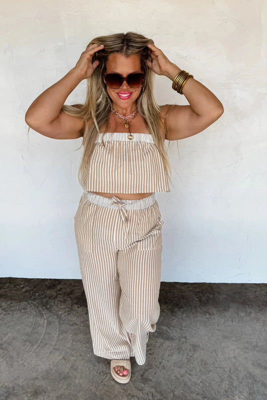 Seersucker Pant Set-Womens-Evelyns Fashion