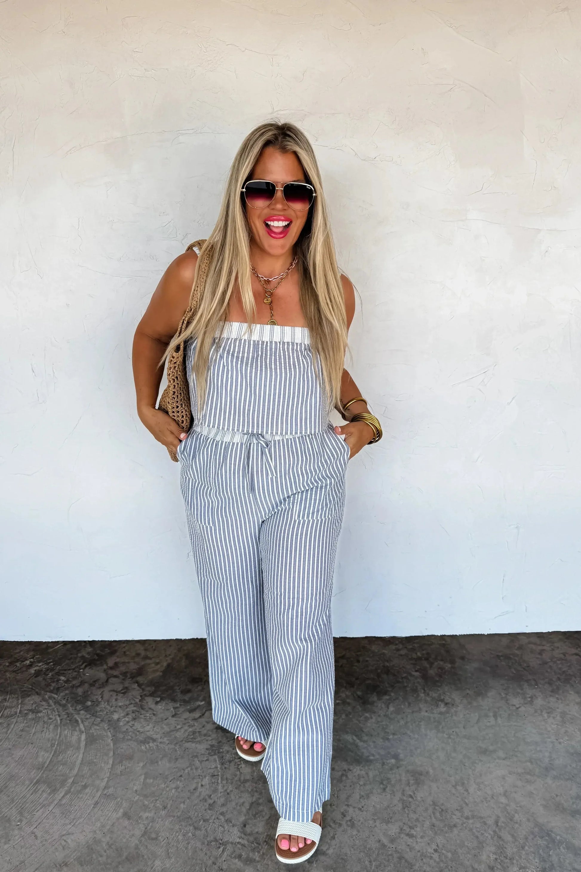 Seersucker Pant Set-Womens-Evelyns Fashion