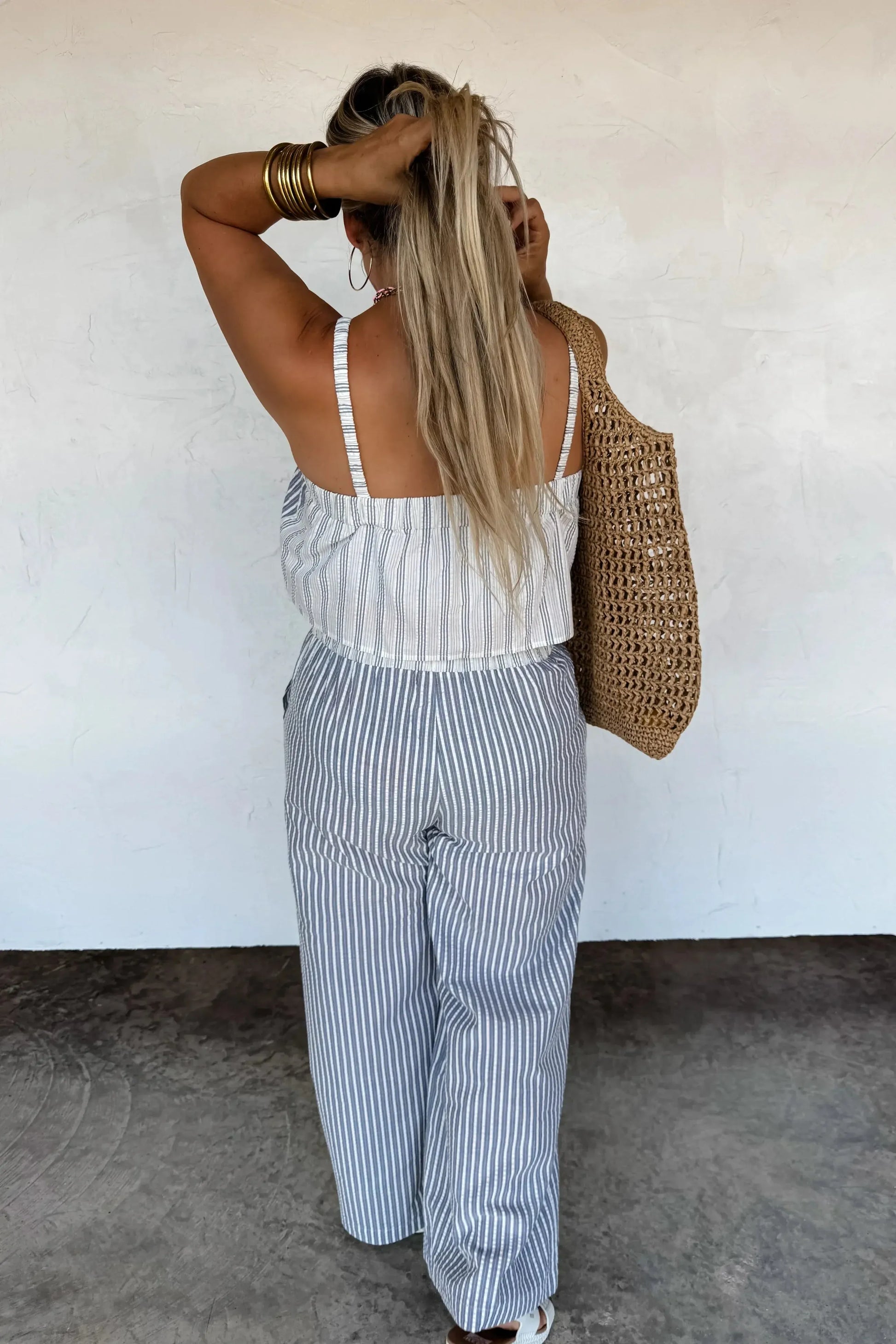 Seersucker Pant Set-Womens-Evelyns Fashion