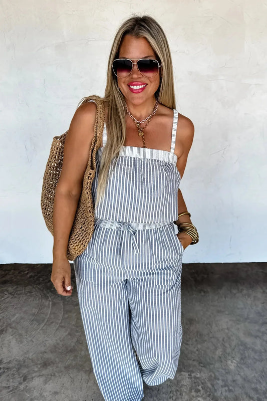 Seersucker Pant Set-Womens-Evelyns Fashion