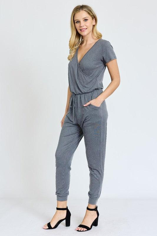 Short Sleeve Jogger Jumpsuit-Jumpsuits-Evelyns Fashion