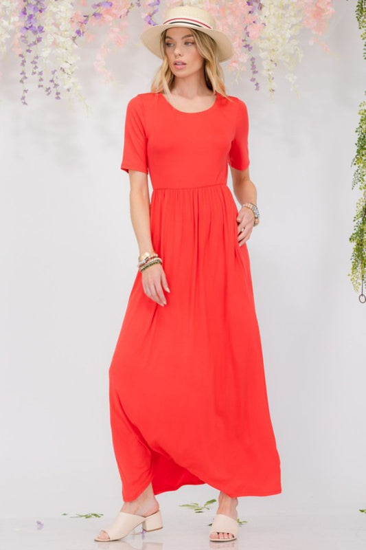 Short Sleeve Maxi Dress-Dress-Evelyns Fashion