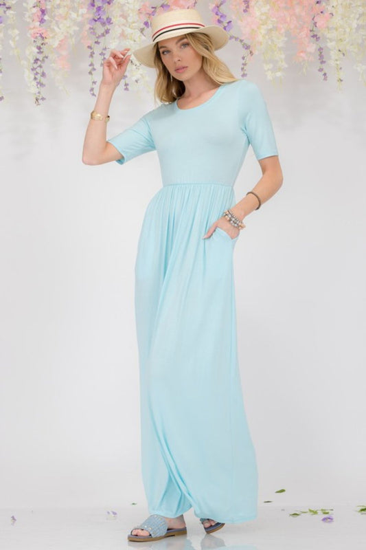 Short Sleeve Maxi Dress-Dress-Evelyns Fashion