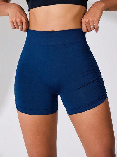 Side Ruched High Rise Active Shorts-OUTERWEAR-Evelyns Fashion