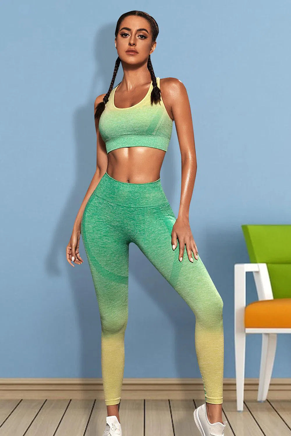Sleek & Stylish: Gradient Sports Tank and Leggings Set-leggins-Evelyns Fashion