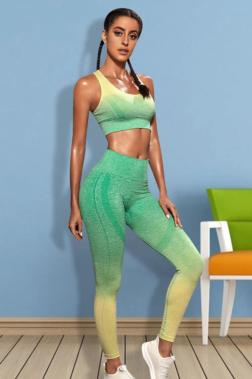 Sleek & Stylish: Gradient Sports Tank and Leggings Set-leggins-Evelyns Fashion
