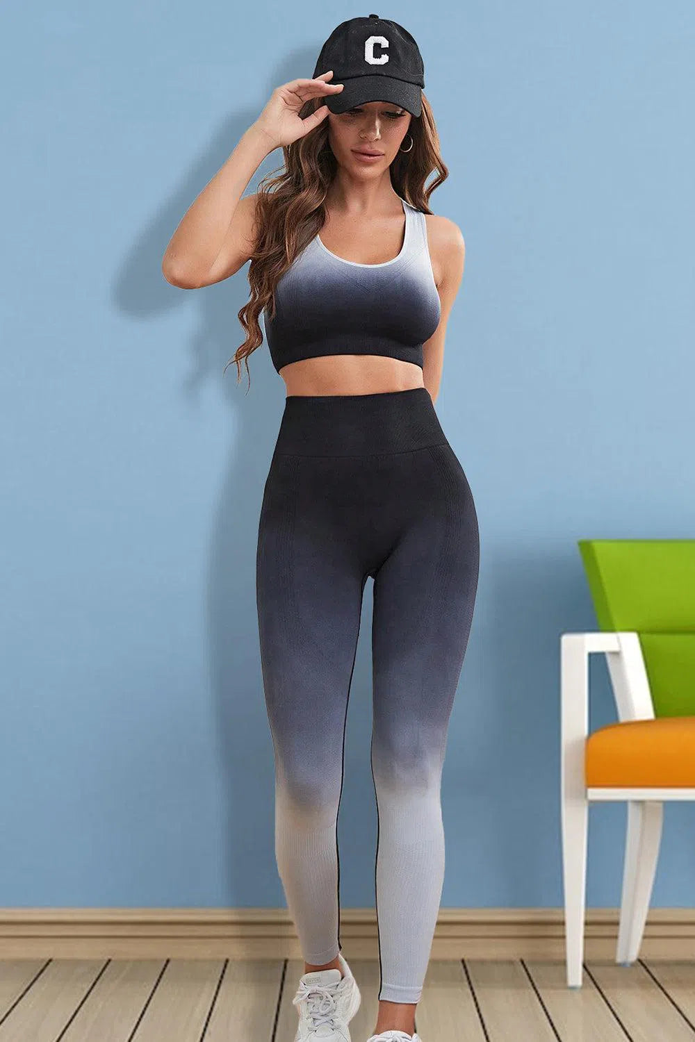 Sleek & Stylish: Gradient Sports Tank and Leggings Set-leggins-Evelyns Fashion