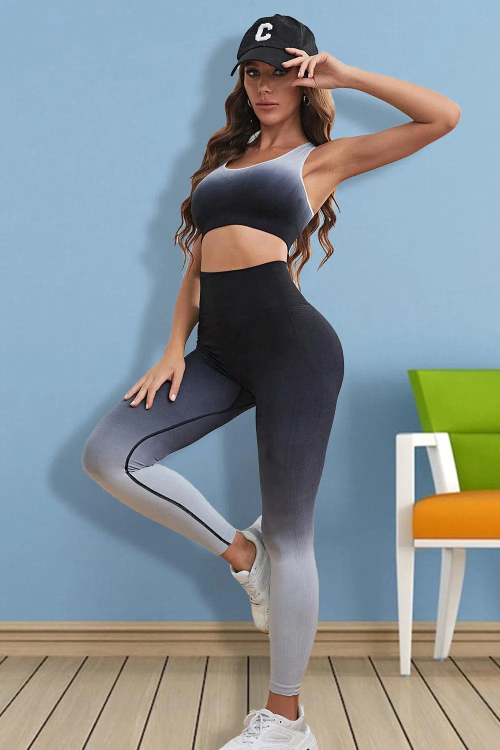 Sleek & Stylish: Gradient Sports Tank and Leggings Set-leggins-Evelyns Fashion