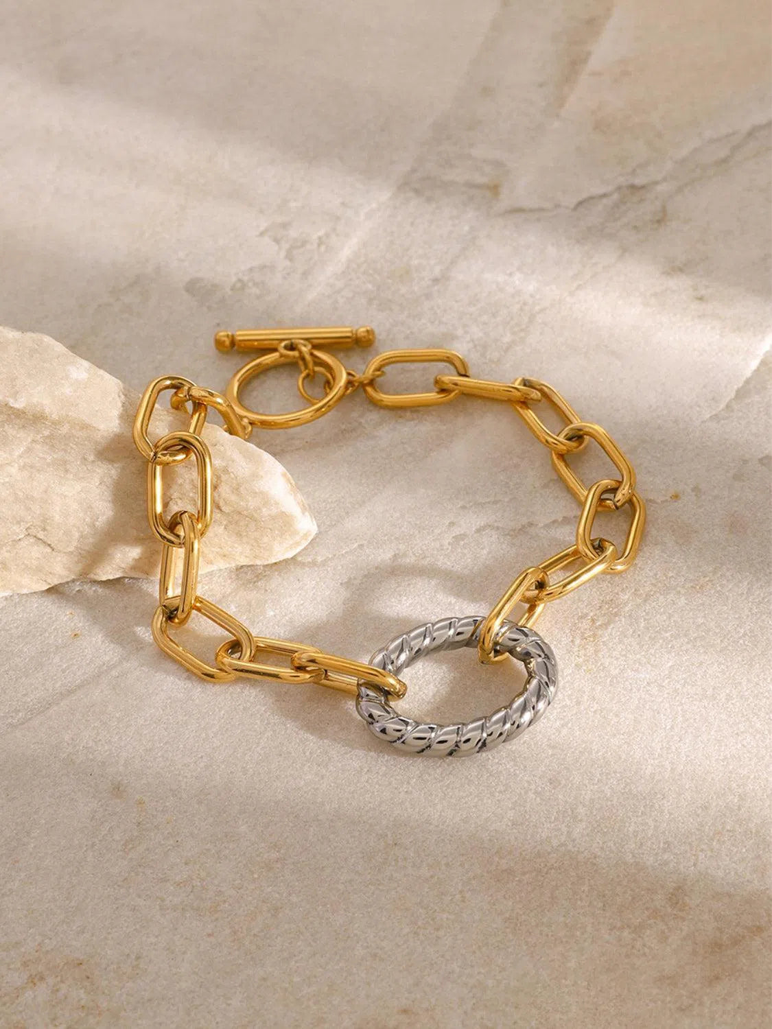 Sleek & Versatile: Two-Tone Stainless Steel Chain Bracelet-jewelry-Evelyns Fashion