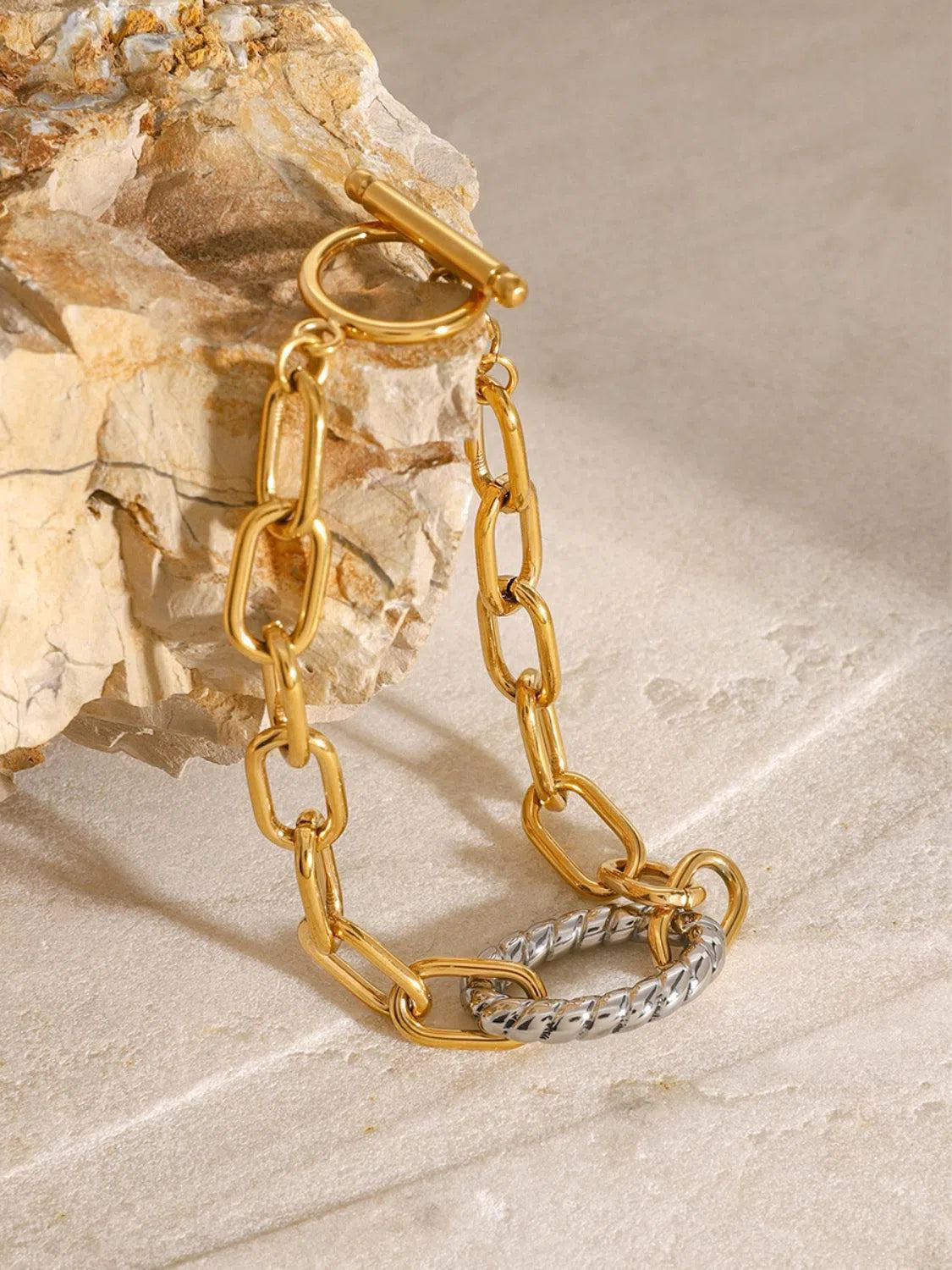 Sleek & Versatile: Two-Tone Stainless Steel Chain Bracelet-jewelry-Evelyns Fashion
