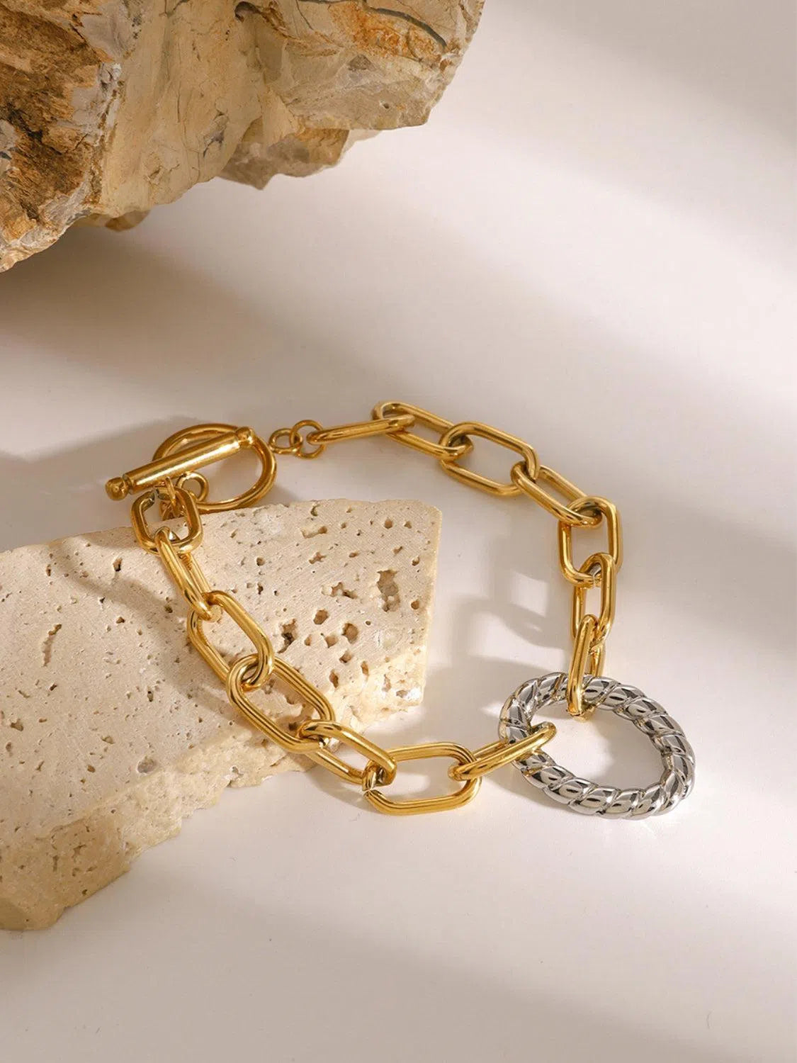 Sleek & Versatile: Two-Tone Stainless Steel Chain Bracelet-jewelry-Evelyns Fashion