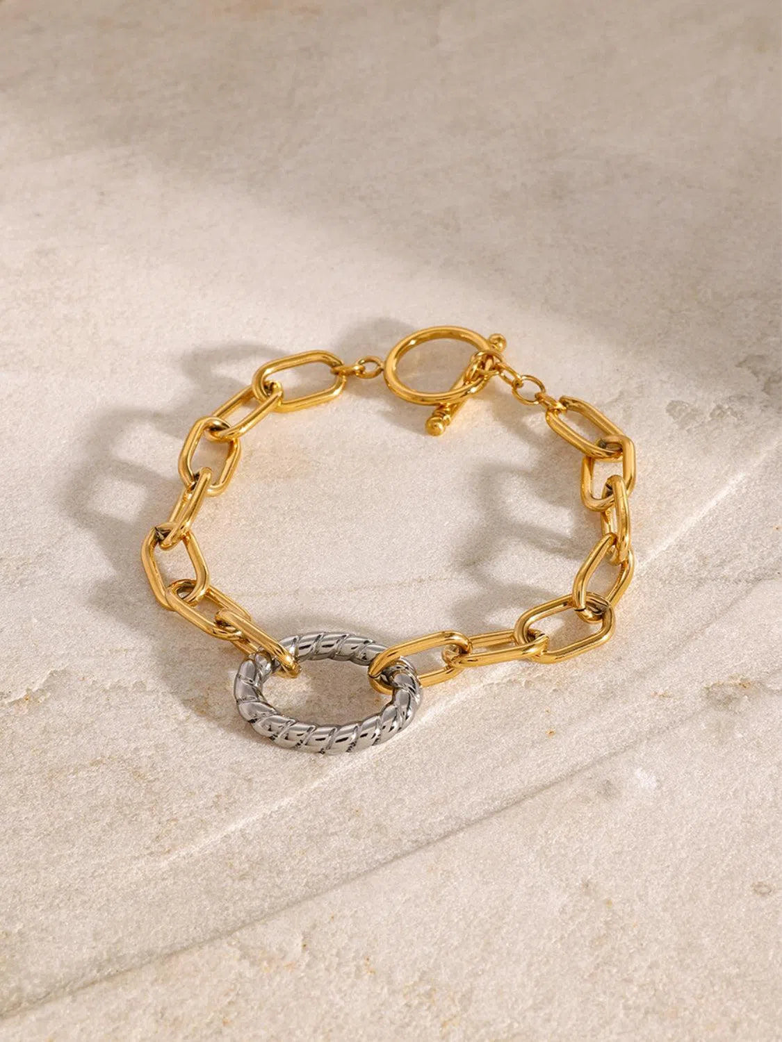 Sleek & Versatile: Two-Tone Stainless Steel Chain Bracelet-jewelry-Evelyns Fashion