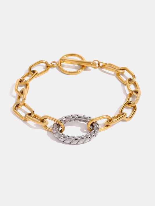 Sleek & Versatile: Two-Tone Stainless Steel Chain Bracelet-jewelry-Evelyns Fashion