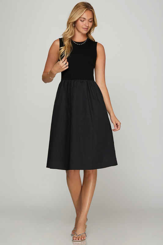 Sleeveless Poplin Midi Dress-Dress-Evelyns Fashion