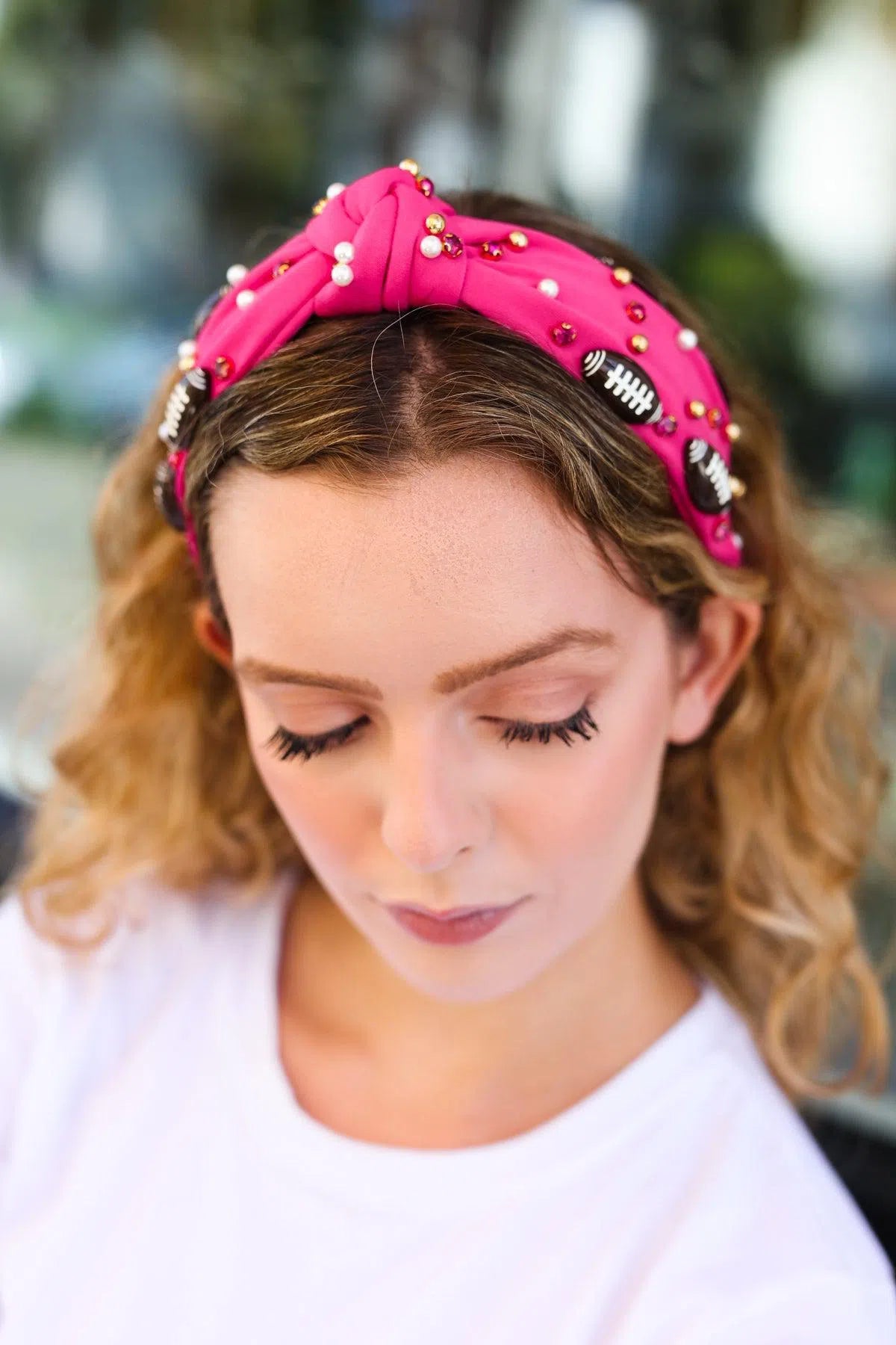 Sporty Chic: Fuchsia Stone & Gem Headband Collection-2024 Blow-Out Sale-Evelyns Fashion