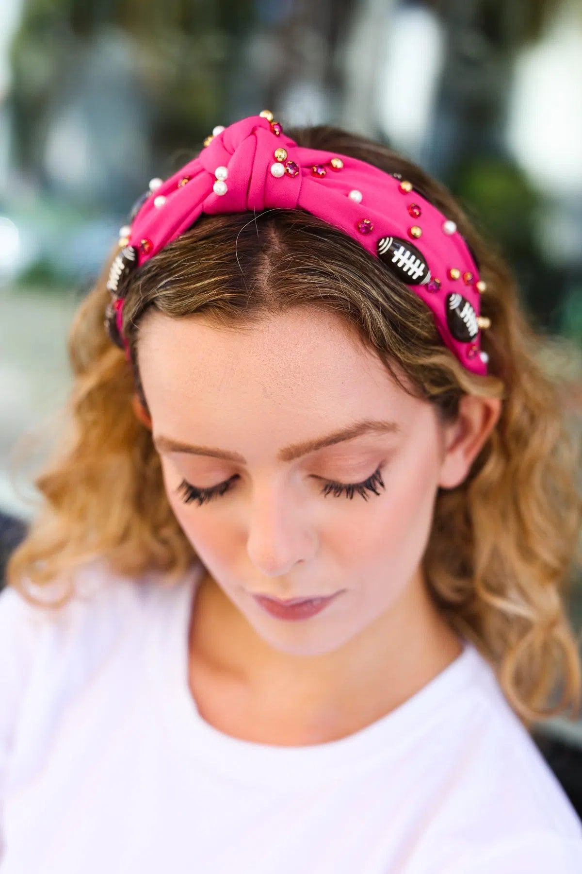Sporty Chic: Fuchsia Stone & Gem Headband Collection-2024 Blow-Out Sale-Evelyns Fashion