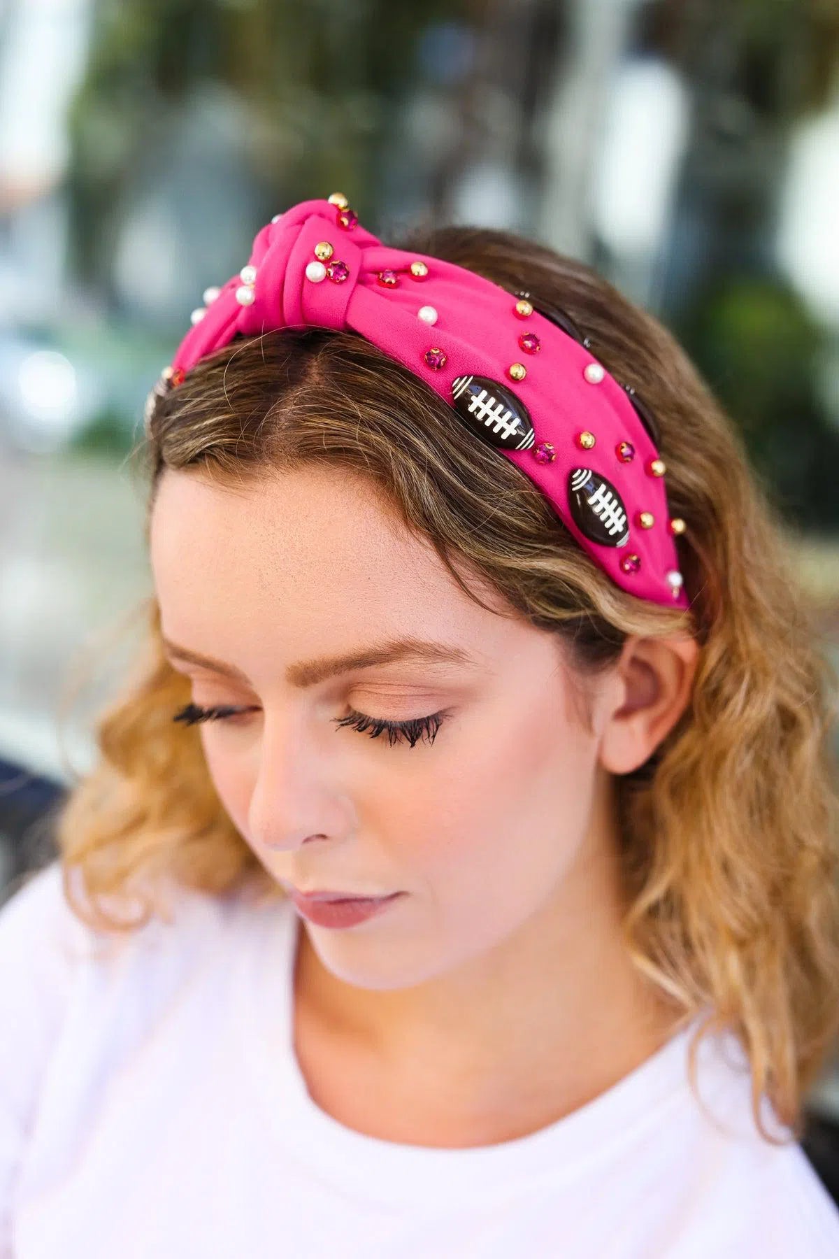 Sporty Chic: Fuchsia Stone & Gem Headband Collection-2024 Blow-Out Sale-Evelyns Fashion