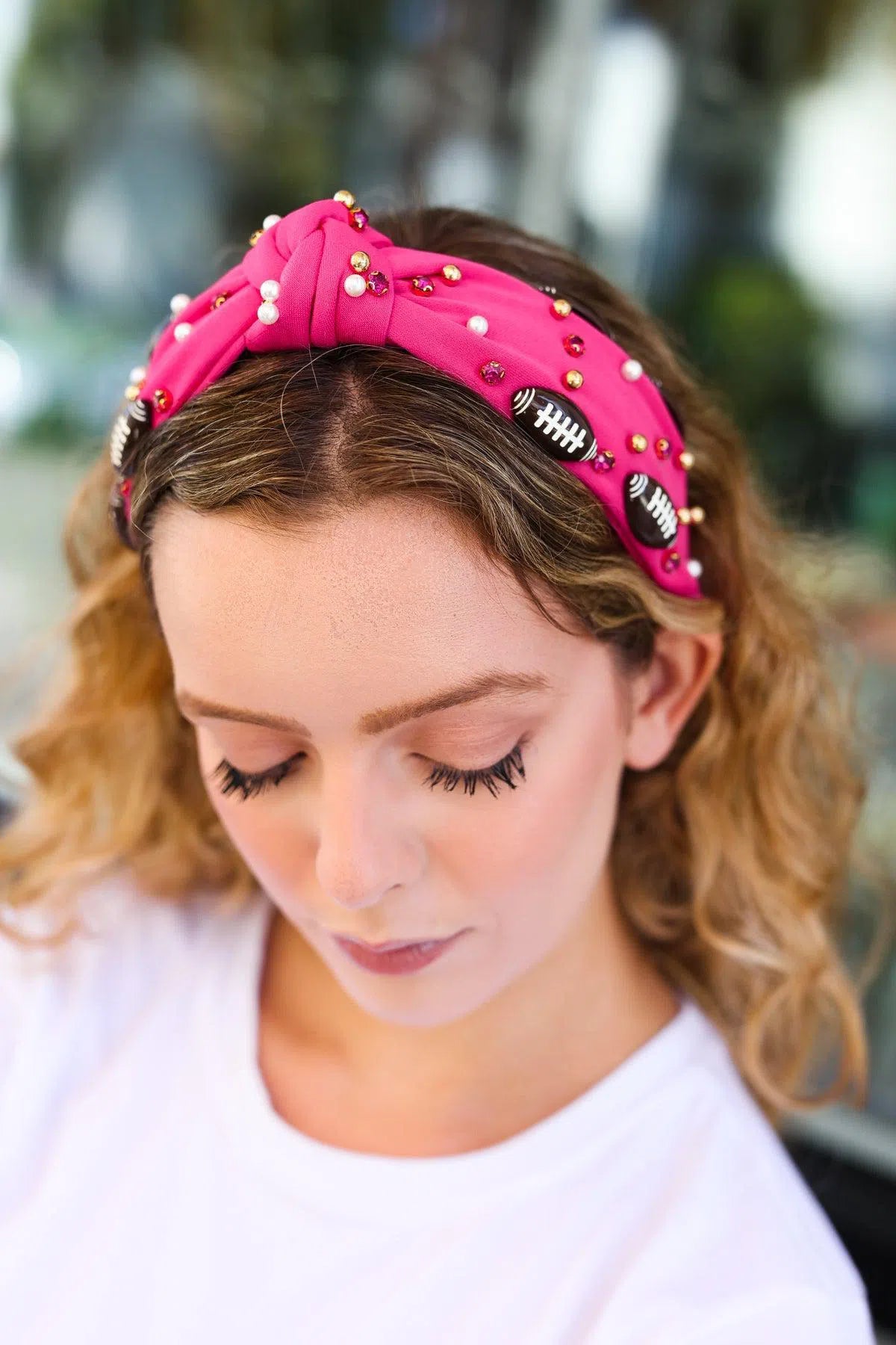 Sporty Chic: Fuchsia Stone & Gem Headband Collection-2024 Blow-Out Sale-Evelyns Fashion