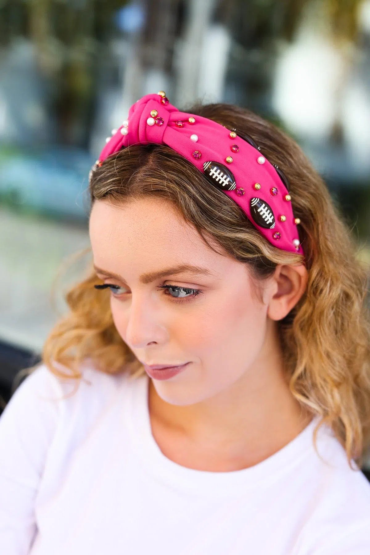 Sporty Chic: Fuchsia Stone & Gem Headband Collection-2024 Blow-Out Sale-Evelyns Fashion