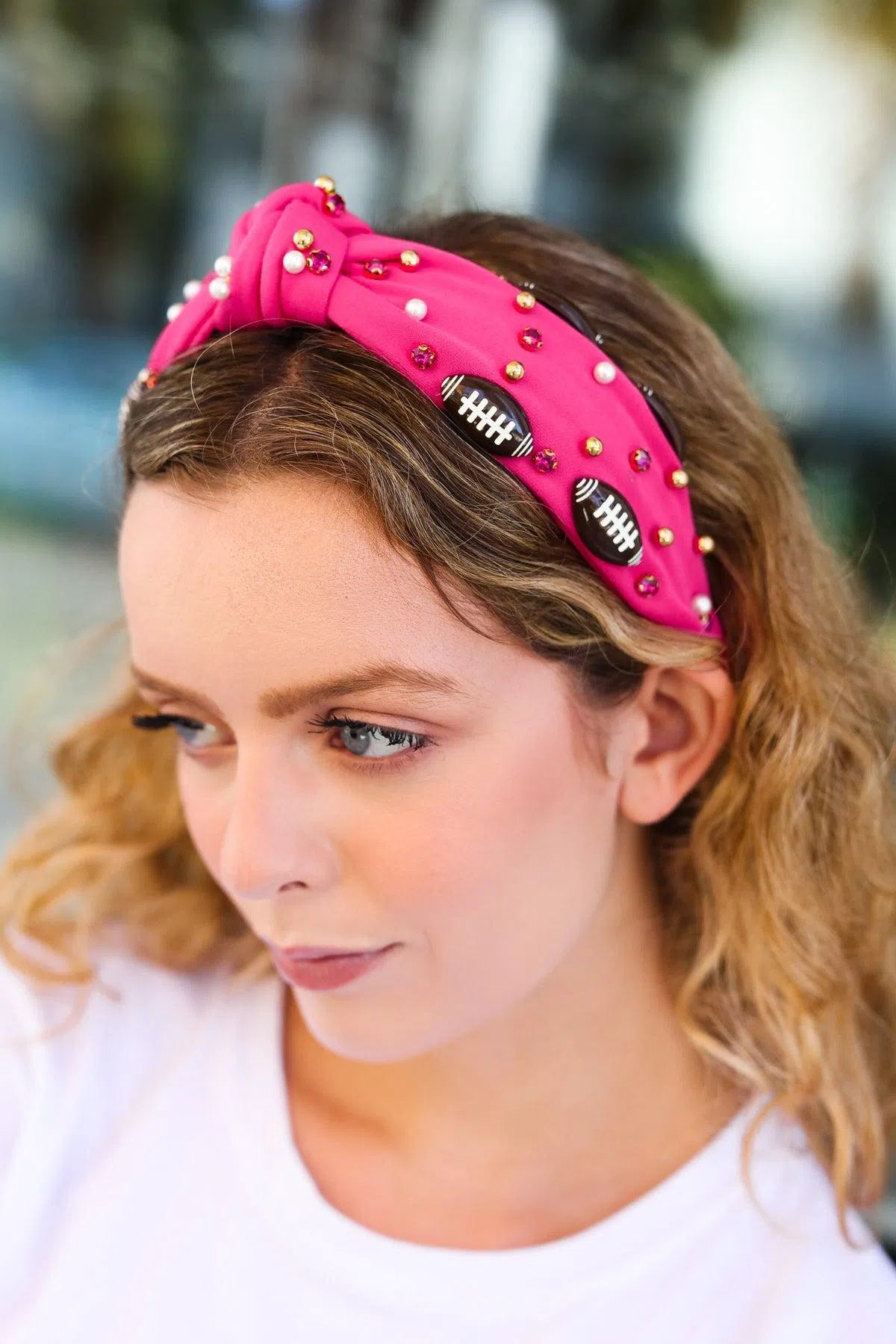 Sporty Chic: Fuchsia Stone & Gem Headband Collection-2024 Blow-Out Sale-Evelyns Fashion
