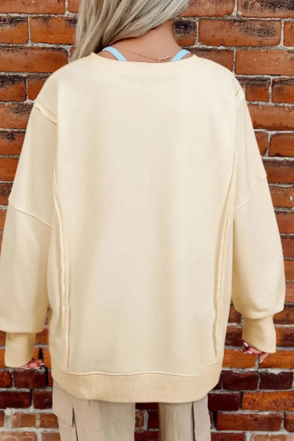 Spread the Warmth: LOVE Patch Round Neck Sweater-Apparel & Accessories-Evelyns Fashion