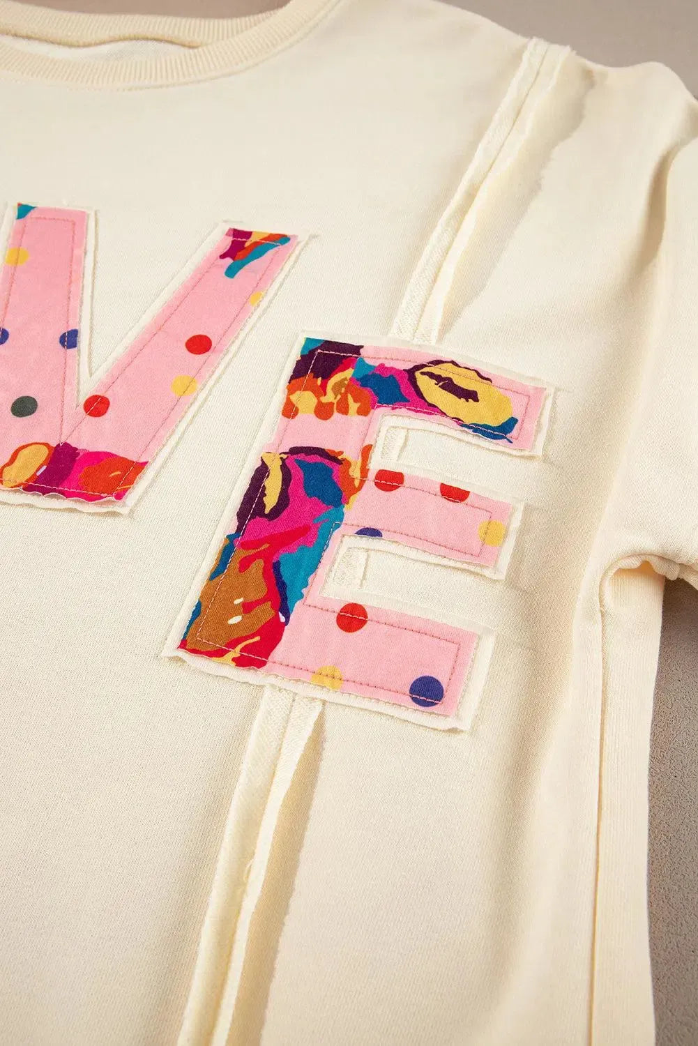 Spread the Warmth: LOVE Patch Round Neck Sweater-Apparel & Accessories-Evelyns Fashion