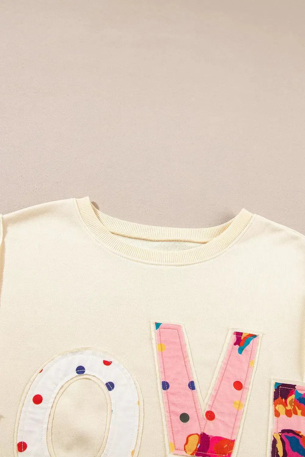 Spread the Warmth: LOVE Patch Round Neck Sweater-Apparel & Accessories-Evelyns Fashion