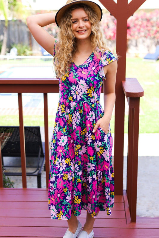 Spring Floral Midi Dress-midi dress-Evelyns Fashion