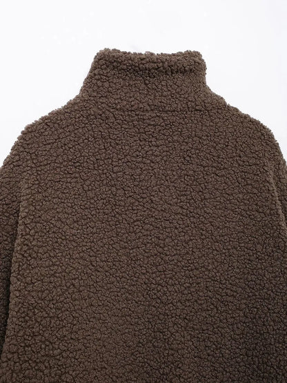 Stay Warm in Style: Zip Up Turtleneck Plush Jacket-Apparel & Accessories-Evelyns Fashion