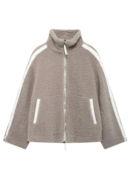 Stay Warm in Style: Zip Up Turtleneck Plush Jacket-Apparel & Accessories-Evelyns Fashion