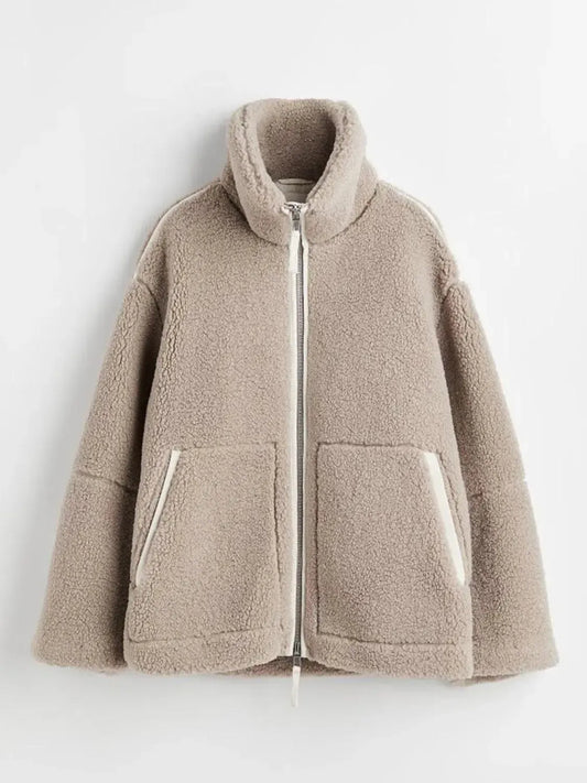 Stay Warm in Style: Zip Up Turtleneck Plush Jacket-Apparel & Accessories-Evelyns Fashion