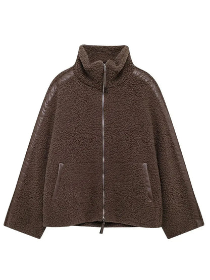 Stay Warm in Style: Zip Up Turtleneck Plush Jacket-Apparel & Accessories-Evelyns Fashion
