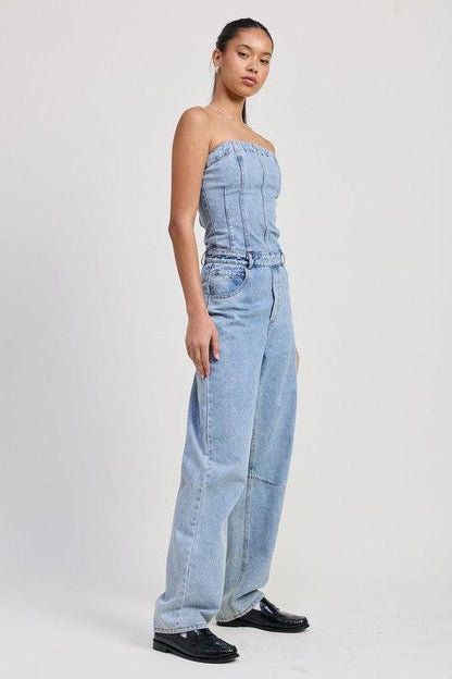 Strapless Denim Jumpsuit-Jumpsuits-Evelyns Fashion