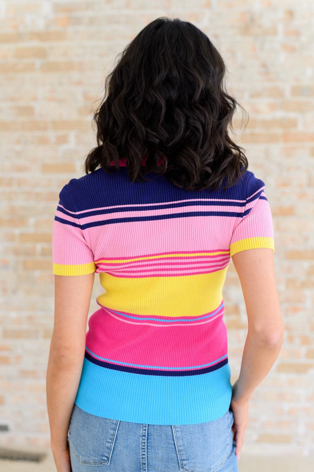 Striped Top – Sounds Great, Relaxed Fit & Everyday Essential-Short Sleeve Blouse-Evelyns Fashion