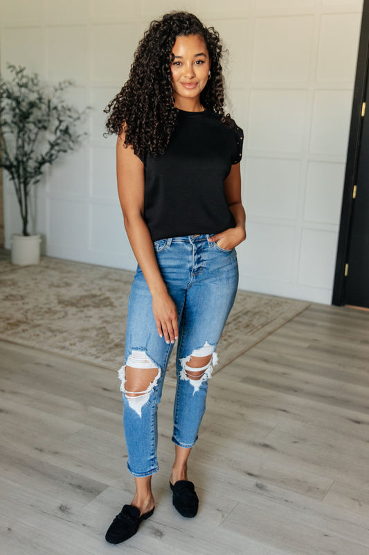 Studded Cap Sleeve Top – Edgy, Soft & Effortlessly Chic-Tops-Evelyns Fashion