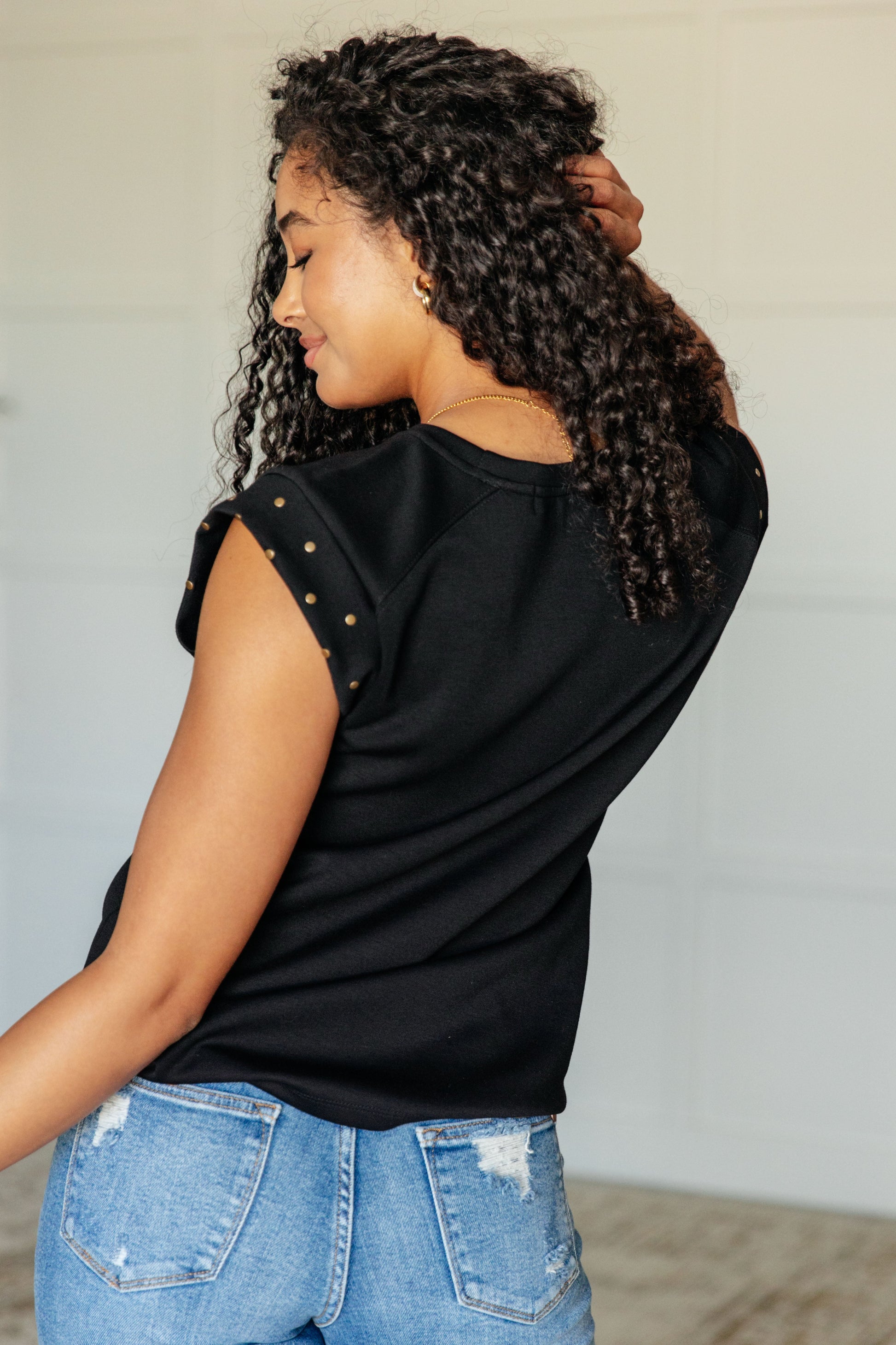 Studded Cap Sleeve Top – Edgy, Soft & Effortlessly Chic-Tops-Evelyns Fashion