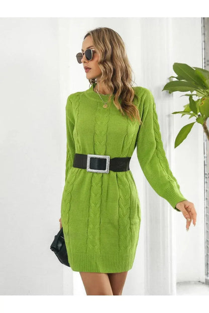 Stylish Cable-Knit Sweater Dress-Apparel & Accessories-Evelyns Fashion