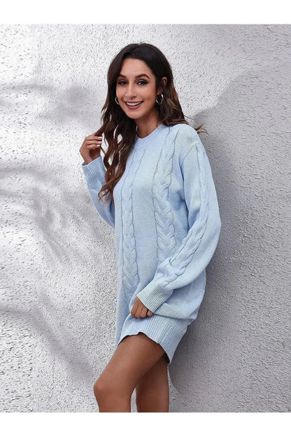 Stylish Cable-Knit Sweater Dress-Apparel & Accessories-Evelyns Fashion