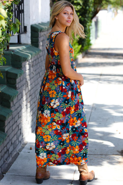 Stylish Floral Sleeveless Maxi Dress-Maxi Dress-Evelyns Fashion
