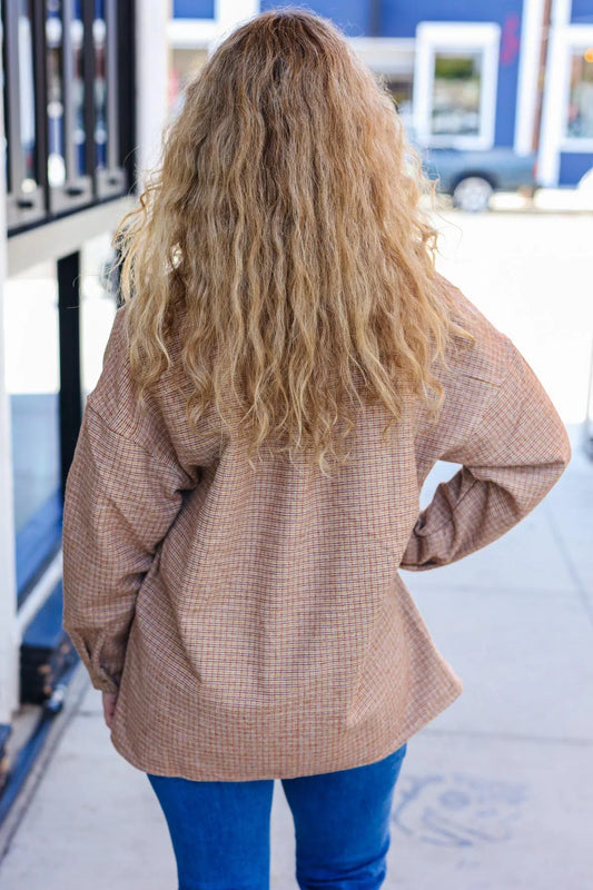 Stylish Rust Plaid Shacket: Perfect for Any Season-2024 Blow-Out Sale-Evelyns Fashion